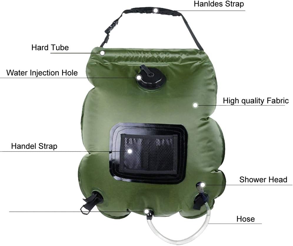 COSWE Solar Shower Bag Portable Shower for Camping Heating Camping Shower Bag 5 Gallons/20L Hot Water 45°C Switchable Shower Head for Camping Beach Swimming Outdoor Traveling Hiking