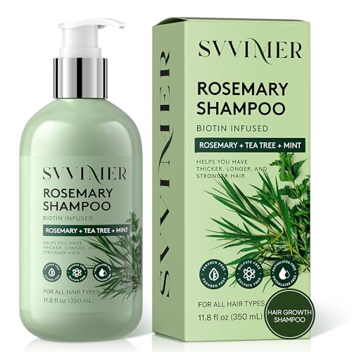 Svvimer Rosemary Hair Growth Shampoo - Thickening and Regrowth Formula for Men & Women - Strengthening Shampoo with Tea Tree Oil Biotin - For Thinning Hair and Hair Loss 11.8 fl.oz