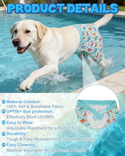 Image of CuteBone Dog Swim Trunks Swimsuit Durable & Comfortable - Quick-Dry, Adjustable Waistband Shorts, UV Protection Bikini- Perfect for Beach, Pool & Outdoor Fun, Dinos DST11XL