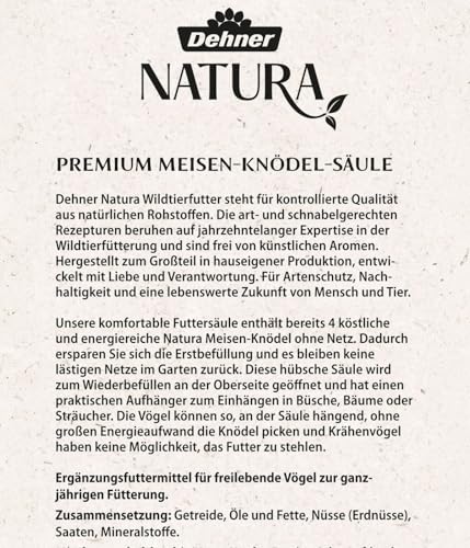 Dehner Natura Premium Meisenknödelring gefüllt, inkl. 10 Meisenknödel ohne Netz, ganzjähriges Wildvogelfutter fettreich / energiereich, hochwertiges Vogelfutter für Wildvögel, Metall, ca. Ø 24.5 cm