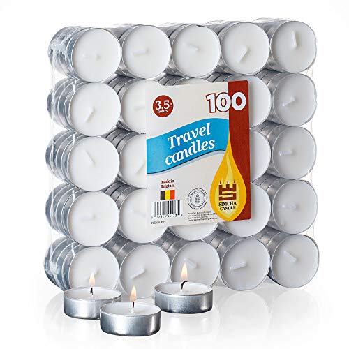 Unscented Tea Lights Candles | 100 Pack, 3.5 Hour Long Burn Time | Smokeless And Dripless White Tealight Candles | Small Tea Candles For Home, Travel, Weddings, Shabbat, & Emergencies #TOP22