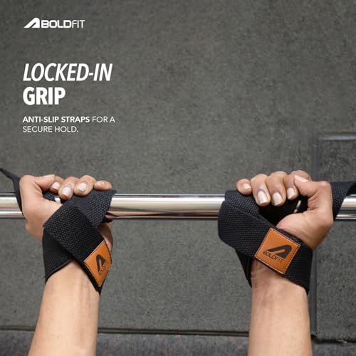 Image of Boldfit Weight Lifting Straps Wrist Supporter for Gym Training, Deadlift Grip Heavy Workout Accessory for Men & Women, Strength Training Weightlifting Strap - 1 Pair - Black