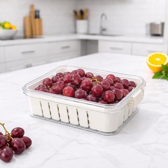 Divided Fridge Storage Boxes With 4 Serving Veggie Tray with Lid and Handle, Fridge Organizer with Removable 4 Compartment, Fridge Storage Containers