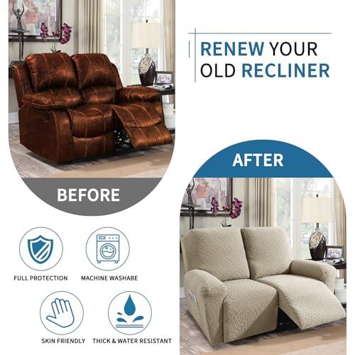 Image of 2026 Loveseat Recliner Cover 4-Piece (48 inch-66 inch) Super Soft Recliner Loveseat Covers with Big Pocket & Anti Slip Ties Stay in Place, Lazy Boy Reclining Love Seat Slipcover Durable Washable, Khaki