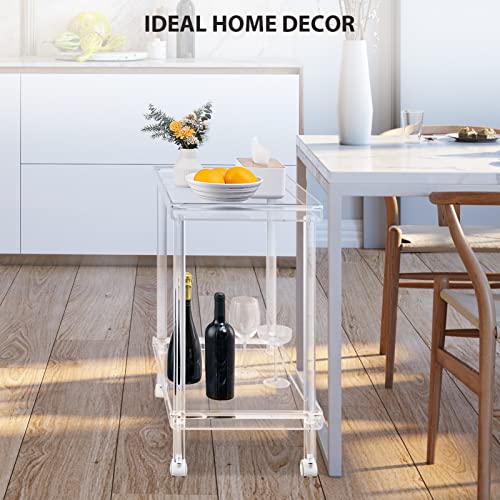 Hmyhum Acrylic Bar Cart, Rolling Serving Cart With 4 Lockable Wheels For The Home Bar, Kitchen, Living Room, Modern, 2-Tier, 23.6" L X 15" W X 30" H, Clear #TOP6