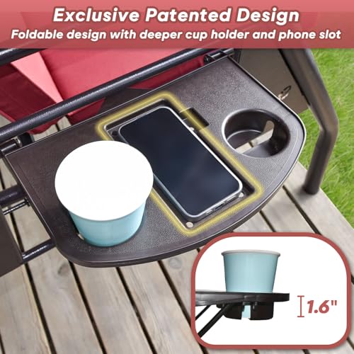 Image of ZZW 3 Seat Outdoor Porch Patio Swing with Stand 800lbs 2-in-1 Convertible Swing Bed with Adjustable Canopy & Removable Cushion for Yard Garden Deck (Red, Round Tube)