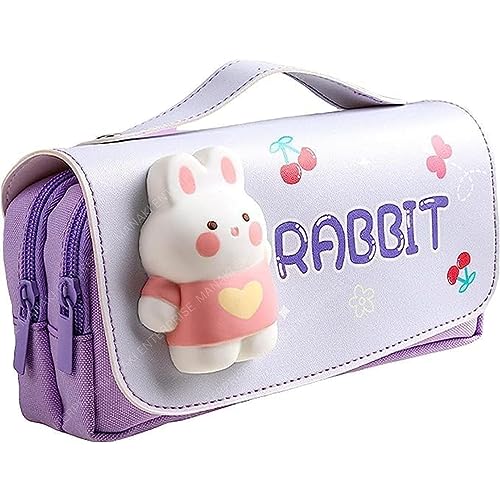 Image of Invite Enterprise 3D Polyester Cartoon Theme Pencil Case - Multipurpose Zipper Pouch for Kids, Girls - Stationery Storage Box (Rabbit) - Purple