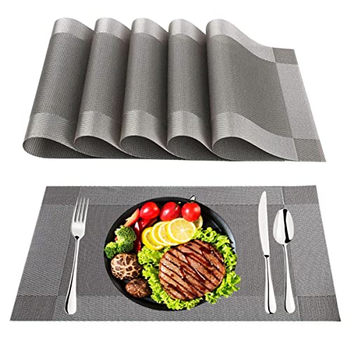 Sets de Table, 6 Pièces Set de Table Antidérapants, Napperons en PVC Lavable, pour Sets de Table Résistants à La Chaleur de Cuisine, Gris Argent