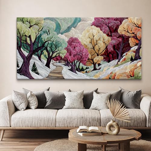 Image of TAIJXAGSG Boho Wall Art Prints Colorful Tree Picture Canvas Art Wall Decor Artwork Abstract Art Canvas Prints Painting Nature For Living Room Bedroom Office Home Aesthetic Wall Decor 29 inch X 58 inch
