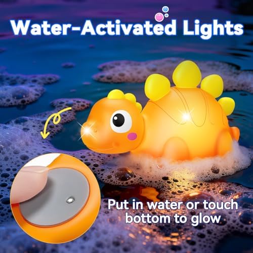 Baby Light Up Bath Toys: 6 Pack Dinosaur Water Activated Bath Toys for Kids 1-3, No Hole Water Toys for Toddler Bathtub/ Swimming/Pool, Baby Shower Birthday Gifts for Boys & Girls - 1