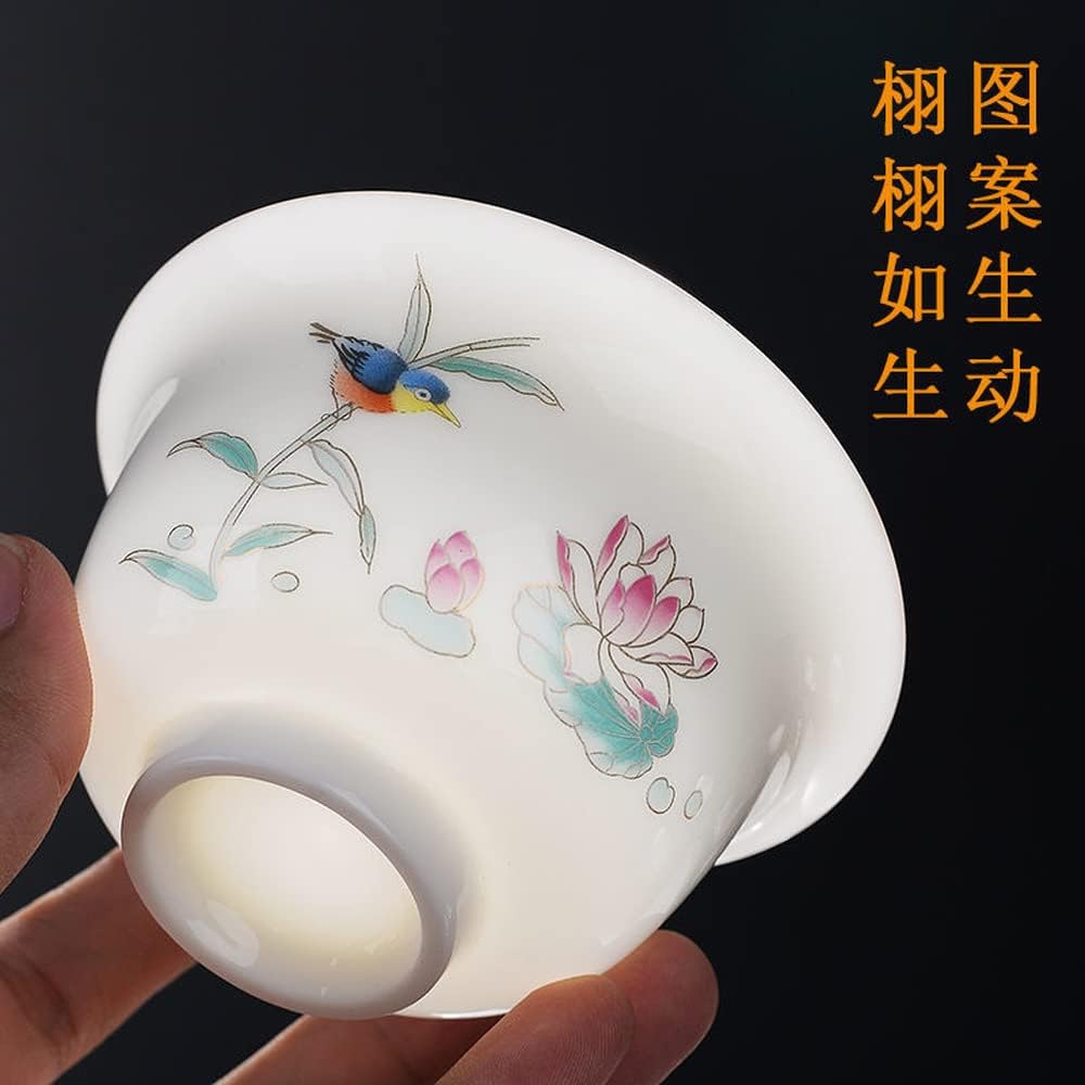Chinese Traditional Tea Bowl,170ml Dehua Gaiwan Ceramic Home Kung Fu Tea Cup Bowl Tea Set Tureen Tea Ceremony