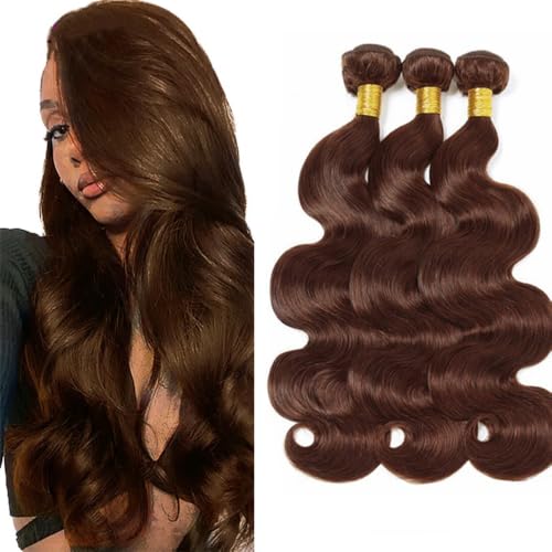 Heiowuio Human Hair Bundles #4 Chocolate Brown Color Body Wave Double Weft Weave Brazilian Virgin Hair Extension Menschliches Haar Human Hair Extension 3 Bundles Totaling 300g 12 14 16 Inch