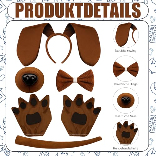 Qnvyw Hundekostüm Komplettset - Dackel Kostüm für Halloween & Partys, Inkl. Ohren & Schwanz, Für Erwachsene & Kinder, Dog Costume mit Pfoten