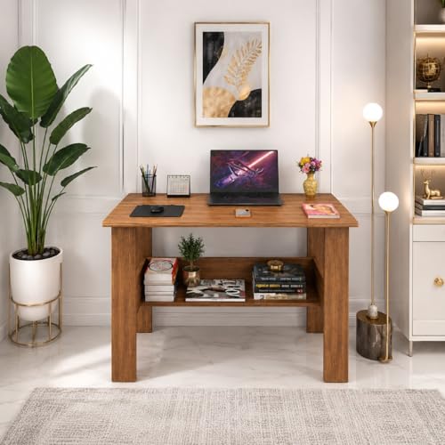 Image of SPYDER CRAFT Modern Specio Engineered Wood Study Table with Storage Shelf | Clean Minimalist Computer Desk for Home, Office, & Bedroom | Durable & Easy to Clean (Oak) (Assembly DIY)