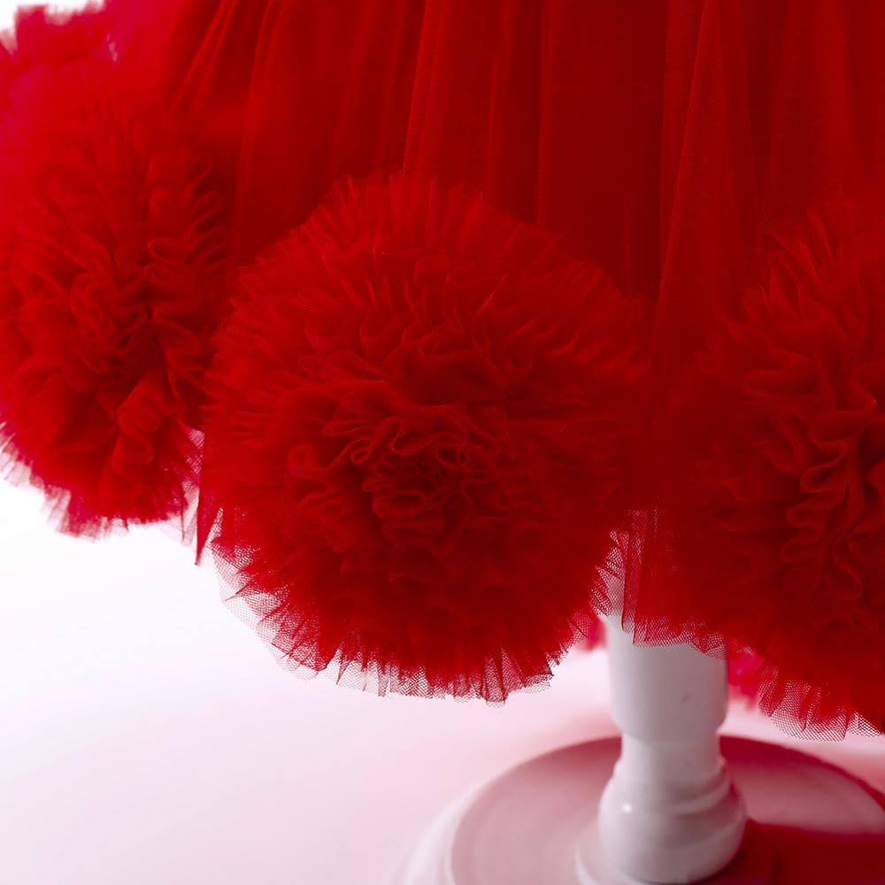Lito Angels Vestido de Fiesta de Tul para Bebés y Niñas | Corte alto-bajo, Flores de tul, Falda de 4 capas, Lazo de satén, Boda, Cumpleaños, Ceremonia
