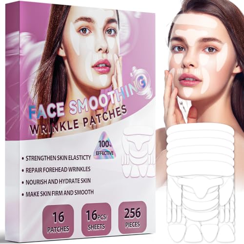 HULEIWA Facial & Forehead Wrinkle Patches, Smile Line Patches 256 Pcs Overnight Silicone Face for...