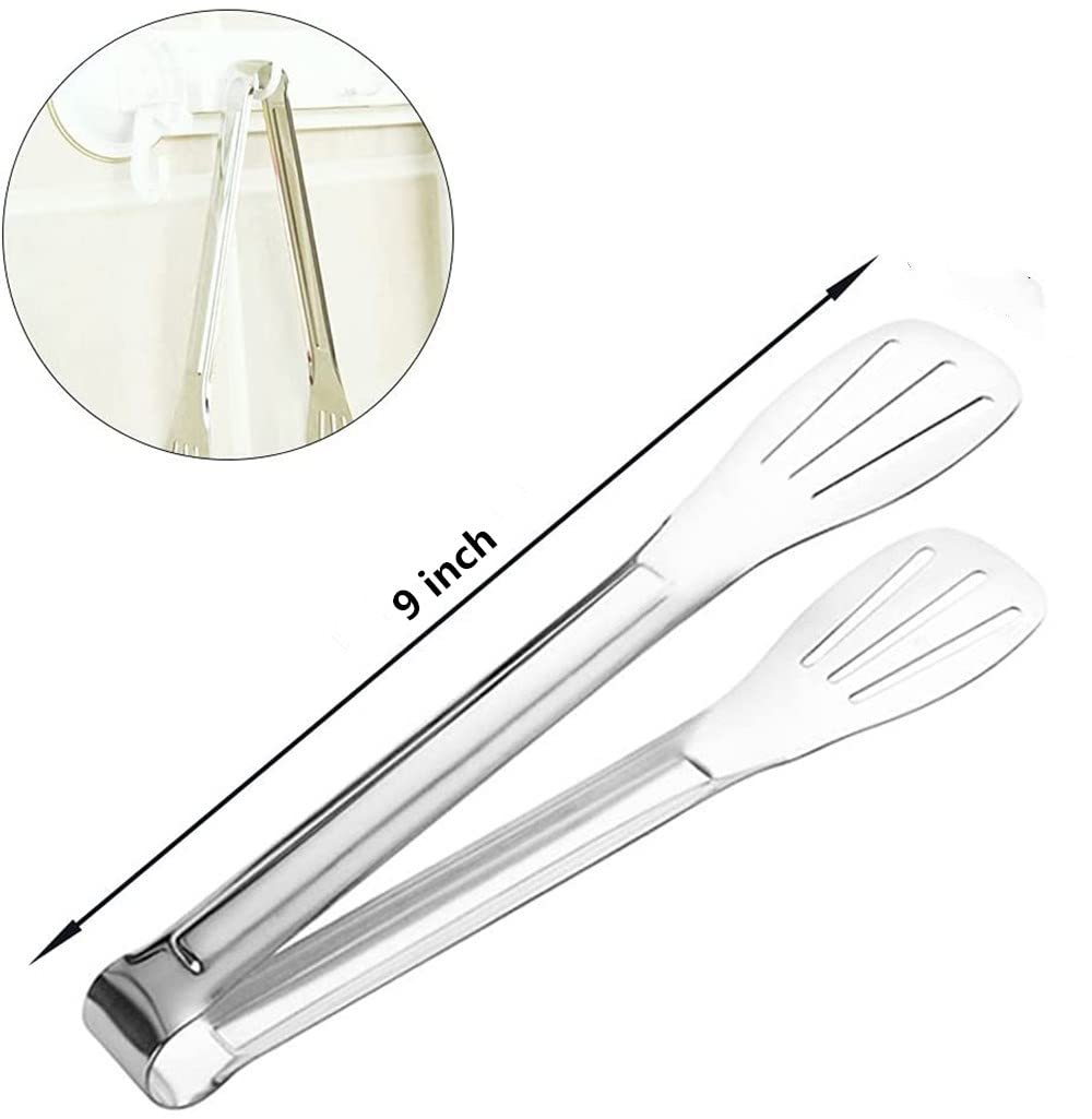 Pinzas de cocina para servir, pinzas para buffet, pinzas de acero inoxidable, pinzas pequeñas, paquete de 6 (9 pulgadas)