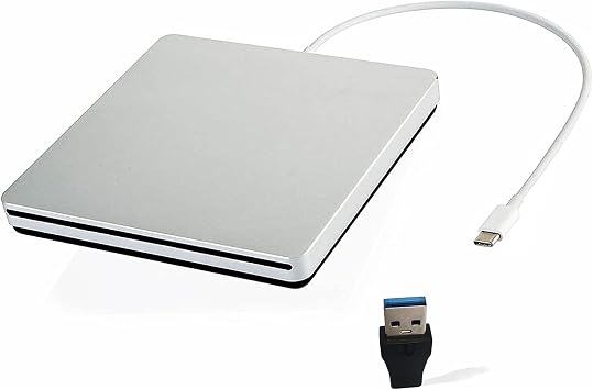 External USB-C SuperDrive DVD CD Drive Portable DVD CD Reader/Burner for Apple-MacBook Air/Pro/iMac/Mini/MacBook Pro/ASUS/DELL/Laptop with USB-C Port Plug and Play Silver
