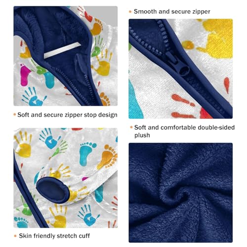 CHIFIGNO Colorful Handprints Footprints Kids Polar Fleece Lined Sweatshirt Jacket, Winter Jacket for Boys with Hooded 3T3
