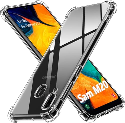 Image of Lustree Back Cover Transparent Case Compatible with Samsung Galaxy M20 | Clear + TPU Case with 4 Corner Air Cushion Protection & Camera Protection | Slim& Stylus Cover
