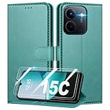 Mofurd Coque pour Xiaomi Redmi 15C 4G/5G / Poco C85 + [2 Pièces Verre Trempé], [RFID Blocage] Étui de Protection Housse Premium en Cuir PU, Pochette de Portefeuille Etui à Rabat   Vert