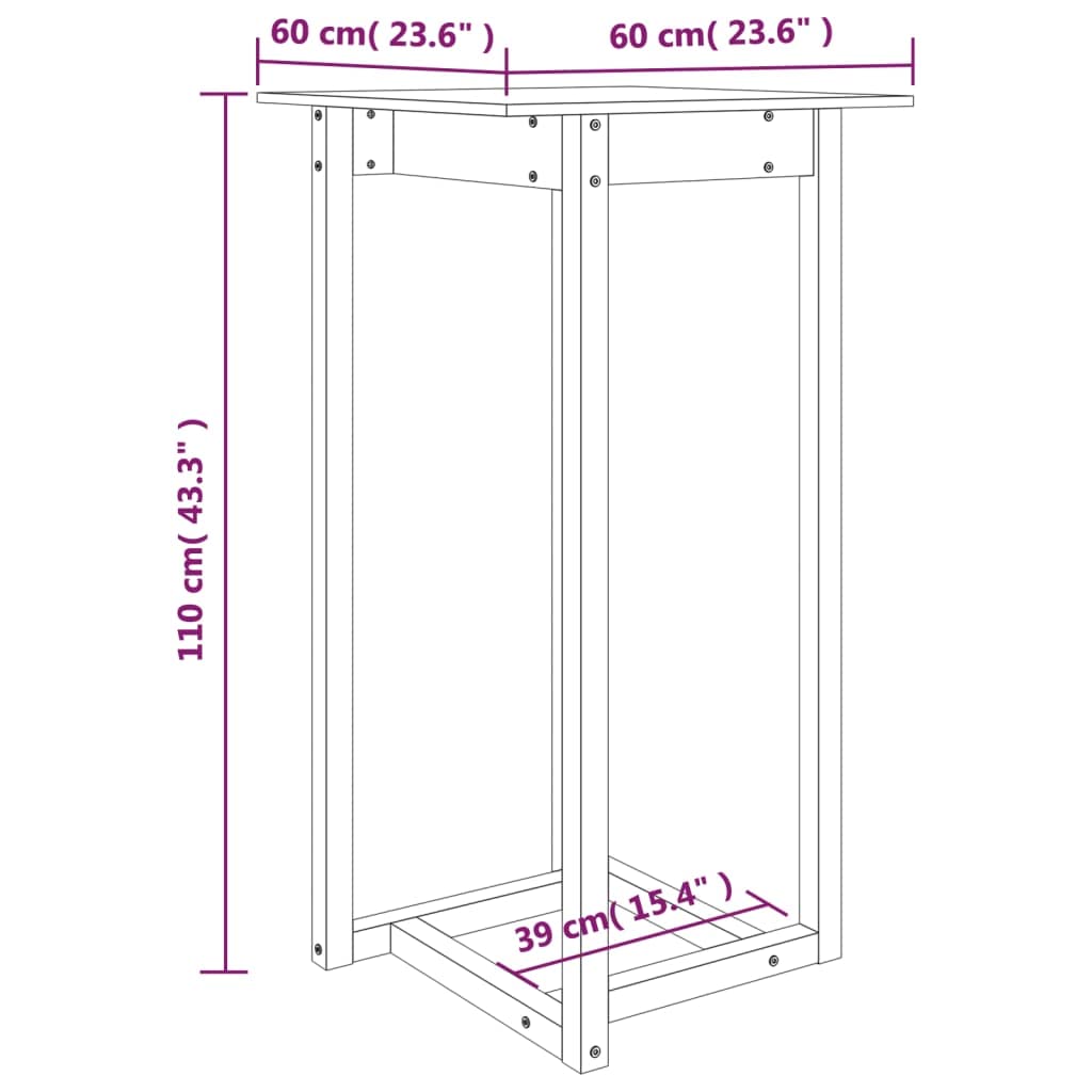 Stolik barowy biały 60 x 60 x 110 cm lite drewno sosnowe