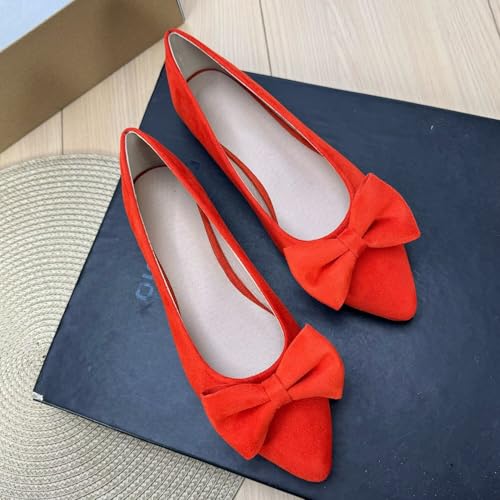 LUXINYU Women Fashion Bowknot Suede Slip on Flats Pointed Toe Lightweight Shoes2