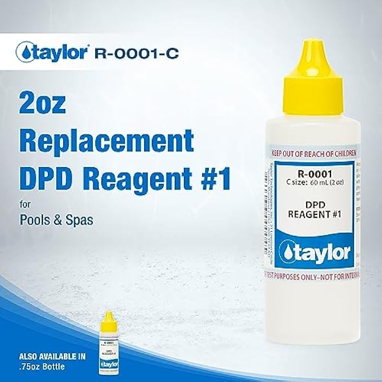 Taylor R-0001-C، كاشف DPD رقم 1، 2 أونصة، لاختبار مستويات مطهر الكلور والبروم في حمامات السباحة والمنتجعات الصحية، إعادة تعبئة القطارة لمجموعات اختبار المياه، يتم استبدالها سنويًا | صنع في الولايات المتحدة الأمريكية
