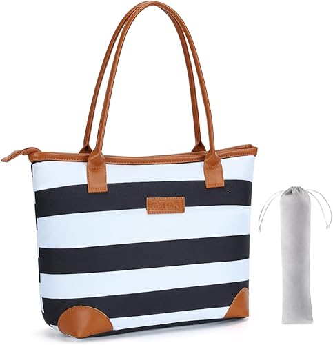 Miniatura 1 de Lekebobor Bolsa de almuerzo para mujer de trabajo, lonchera aislada, bolsa de almuerzo extragrande, apertura amplia, con paquete de cubiertos, rayas