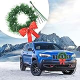 Sodcay 1 PC Car Christmas Wreath Set, 13.7' Green Wreath Decoration with Red Bow, Holiday Artificial Wreath with Light Strips, Universal for Car Front Doors Family Party Christmas Trim (Multicolored)