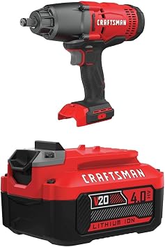CRAFTSMAN V20 Cordless Impact Wrench with Lithium Ion Battery, 4.0-Amp Hour, Charger Sold Separately CMCF900B & CMCB204