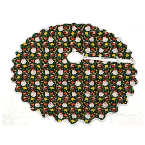 Calico Homes Santa Claus with Sleigh Scalloped Round Tree Skirt 52" Diameter Christmas Tree Skirt for Xmas Tree Holiday Party Decorations 52" Round