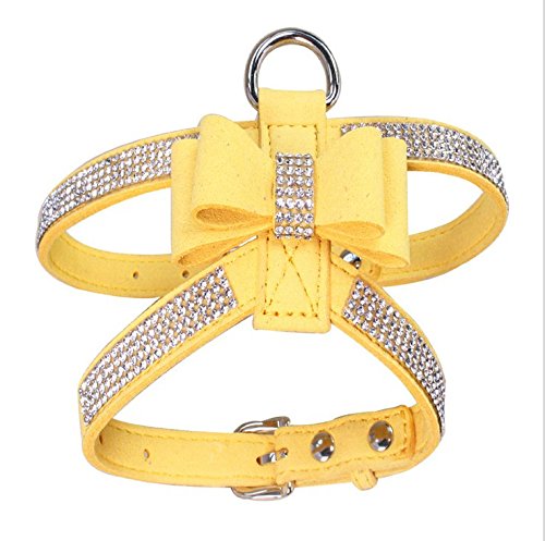 ViviBear Collar de arnés de Perro Bling Diamond Glitter Cristal Ajustable Collar Cachorro Gato arnés de la Correa del Pecho de los Perros Suministros Accesorios Rhinestone Perro Collar PU Cuero Lazo