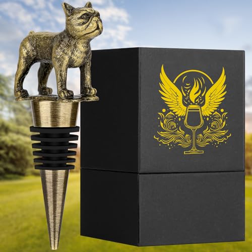 Image of DRMFLE Bronze French Bulldog Wine Stopper, Wine Gifts for Men Dad Women Bulldog Lovers, Bottle Stoppers for Wine Champagne, Birthday Gifts