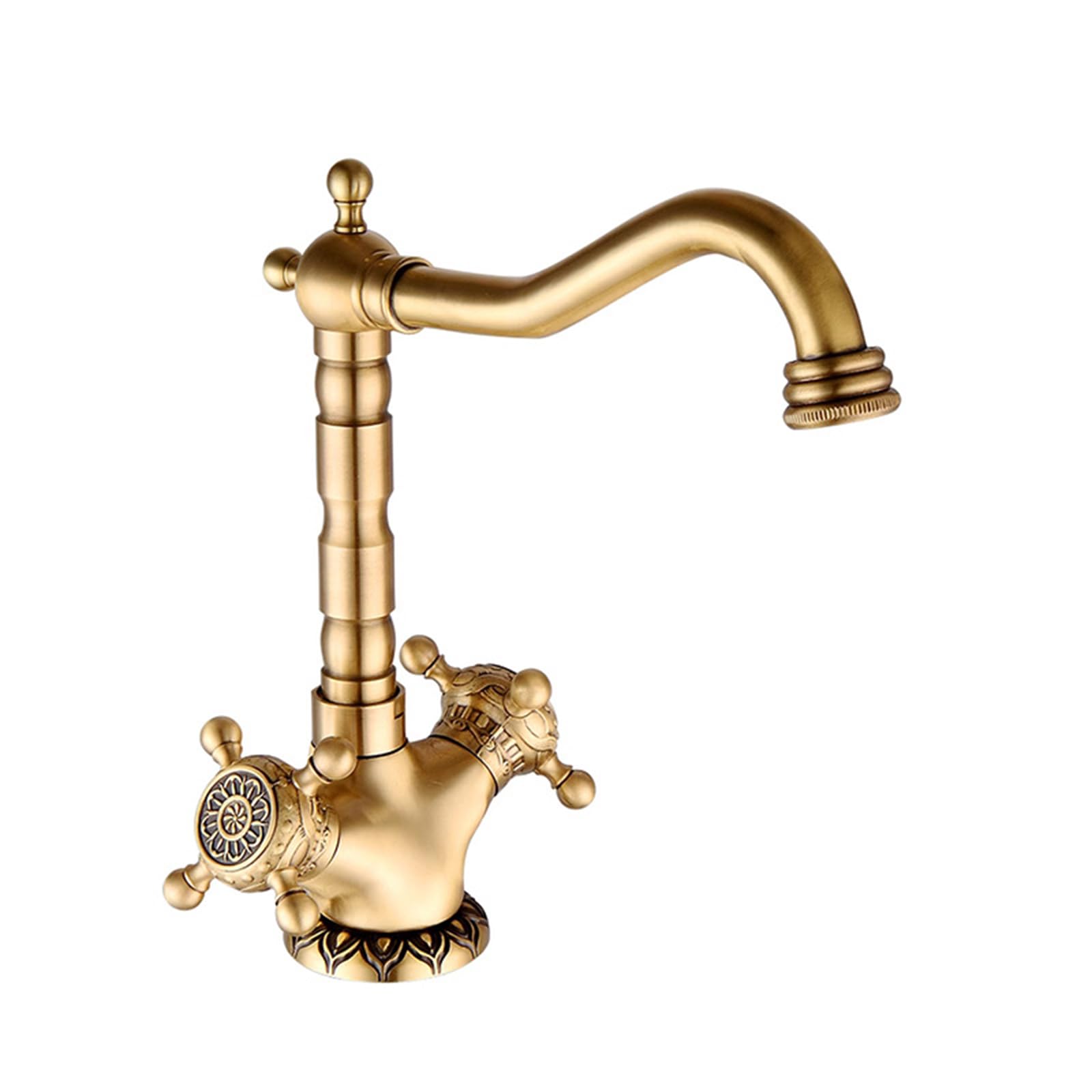 BiaoTeng Grifo de Baño Doble Mando Cruzada Frio y Caliente, de Latón 1 Orificio Vintage Grifo de Lavabo Retro Grifo Baño Antiguo