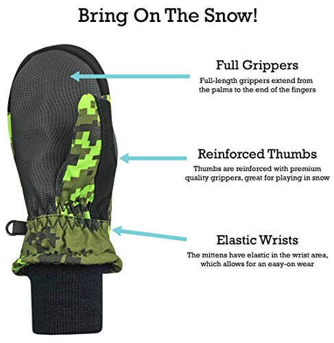 Image of N'Ice Caps Kids Waterproof Snow Mittens Cold Weather Thinsulate Insulated | Toddler Gloves with Easy-On Extra-Wide Hook and Loop Flap, Durable Grippers Provide Dexterity for Winter Play and Skiing