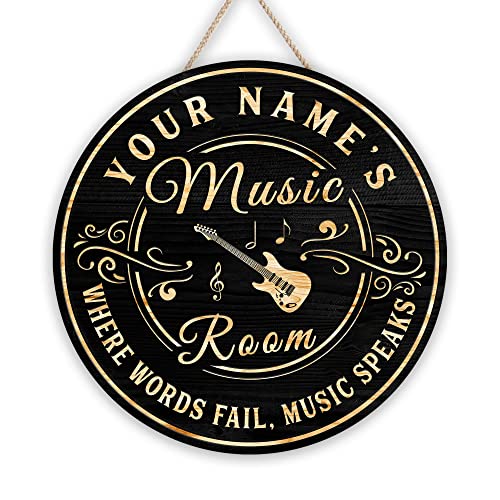 WODORO Personalized Music Room Recording Studio Wood Sign Door Wall Plaque Home Decor, Gifts For Music Lovers Guitarists Musicians Drummers Bassists, Man Cave Sign, Gifts For Him, Gifts For Her (07)
