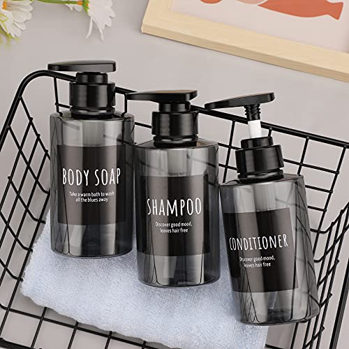 Empty Shampoo Bottles, Segbeauty 10.1oz Plastic Pump Dispenser Bottle, 3pcs 300ml Refillable Shampoo Pump Bottles for Shower, Grey Pump Bottles for Body Soap Shampoo Hair Conditioner Hotel Bathroom - Thumbnail 7