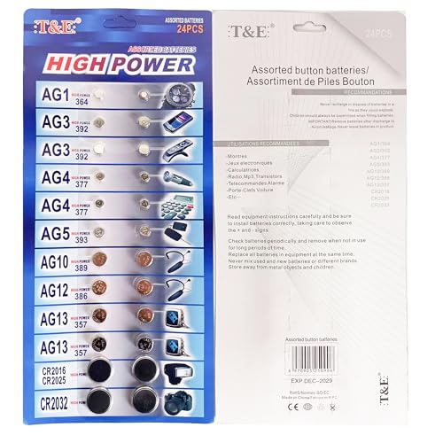 120pcs Alkaline Cell Batteries Assorted Battery 1.55 Volt AG1/LR621 AG3/LR41 AG4/LR626 AG5/LR754 AG10/LR1130 AG12/LR43 AG13/LR44 CR2016 CR2025 3V CR2032 Lithium Coin Batteries Set for Watch Toy Clock