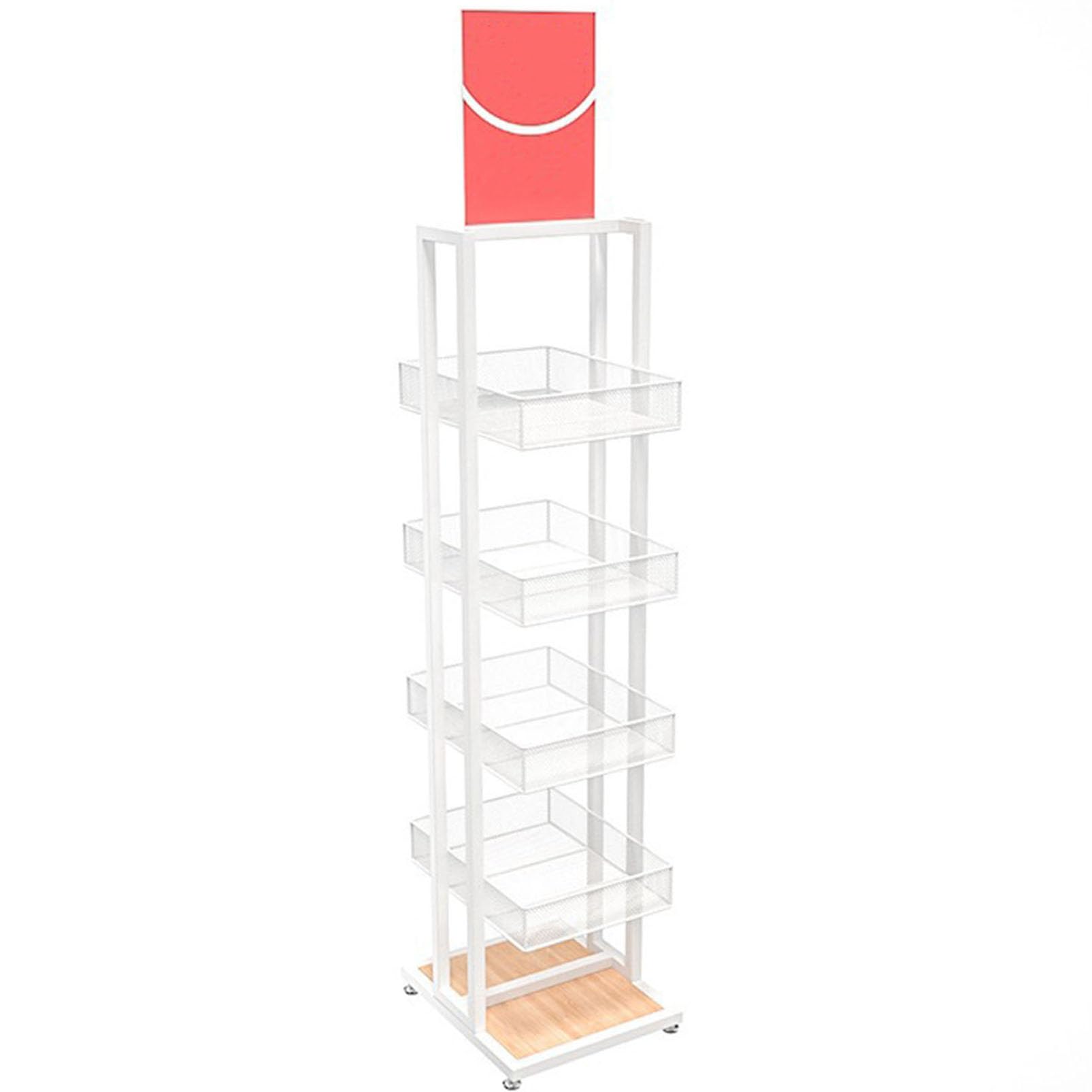 Carrello organizer da cucina con cestini metallici, espositore mobile a più livelli per la vendita al dettaglio, scaffale da pavimento per caramelle, patatine, frutta e verdura, ripiani per
