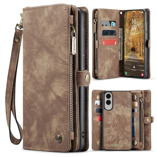 Étui portefeuille pour Samsung S25 Edge en similicuir marron amovible