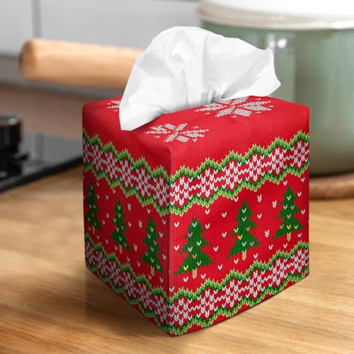 IRADA Tissue Box Cover Square Decorative Tissue Box Holder Cute Funny Cube Tissue Case Cover-Xmas Decor Red Tree Tissue Box Cover by IRADA - Used condition - Image 6