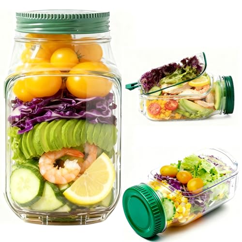 The Original Salad Pod - Leak-Proof Portable Pod Jar, Salad Jar With Side Opening & Dressing Cup - Perfect for Office, Gym, Travel, Picnic (Green)