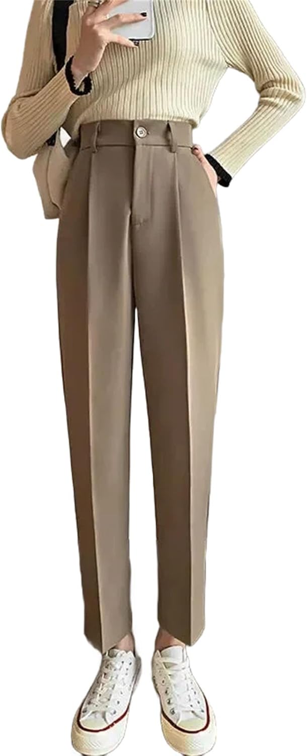 Women Fashion Straight Suit Pants High Waist Office Wear Formal Pencil Pants Ladies Korean All-Match Baggy Trousers