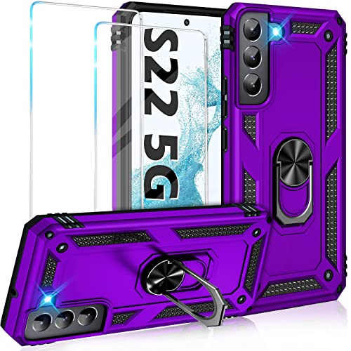 Image of Vaki for Samsung Galaxy S22 5G Case with Built in Screen Protector Military Grade Hard Rugged Cover Heavy Duty Armor Galaxy S22 Phone Cases with Metal Ring Kickstand Shockproof Purple