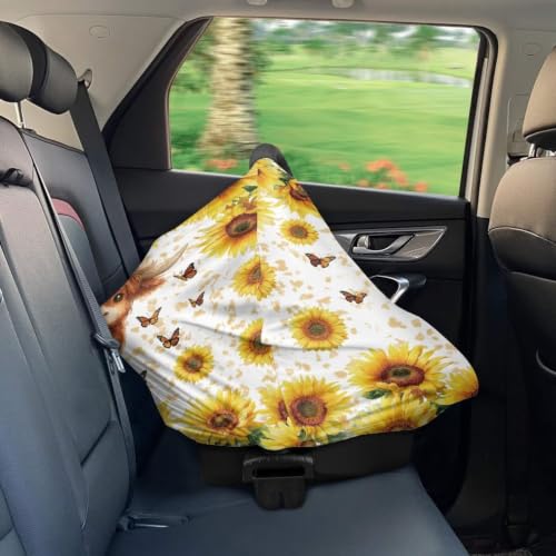 Image of Wanyint Baby Car Seat Covers Carseat Canopy for Boys Girls, Multi-Use Nursing Breastfeeding Covers Mothers Nursing Scarf, Highland Cow Butterfly Sunflower