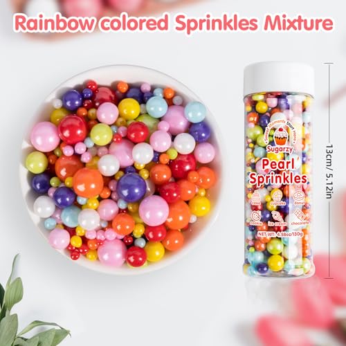 Image of Edible Rainbow Pearl Sprinkles,Spring Colorful Pearl Candy Sprinkles Mixed,Baking Decorating,Pastel Edible Cake Decorations,Perfect for Baking,Ice Cream,Cookies,Cupcake Toppers,Birthday Wedding Party Desserts Easter Supplies,130g /4.58oz