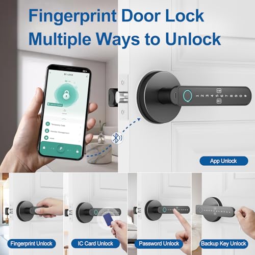BIWIBON Fingerprint Door Lock – Fingerprint Door Knob Knob with 5 Unlock Options, Anti-Peep Code, Adjustable Auto-Lock, Inside Lock, for Home, Office, Apartment, Bedroom – Black thumbnail 2
