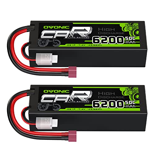 OVONIC 2s Batería Lipo 6200mAh 50C 7.4V Estuche Rígido con Conector Dean Style T para RC...