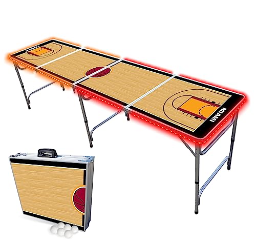 8-Foot Professional Beer Pong Table w/LED Lights - Miami Basketball Court